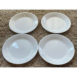 Corelle Garden Row Bread Dessert Plates 7-1/4" Lot of 4 White Fine Blue Flowers